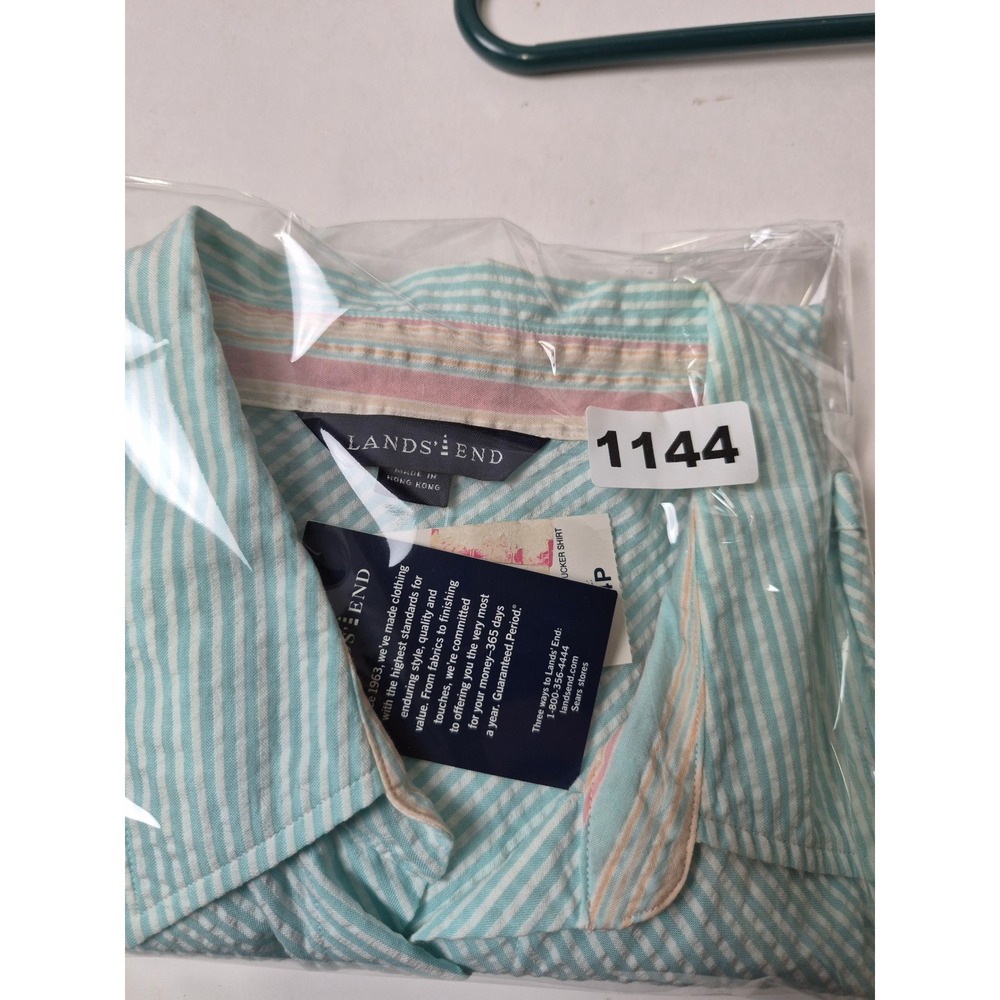 Lands End Womens 14P Blue White Seersucker Sleeveless Button Down nautical NWT - Picture 12 of 12